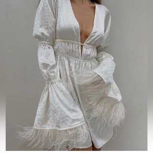 Weworewhat deep v satin feather dress